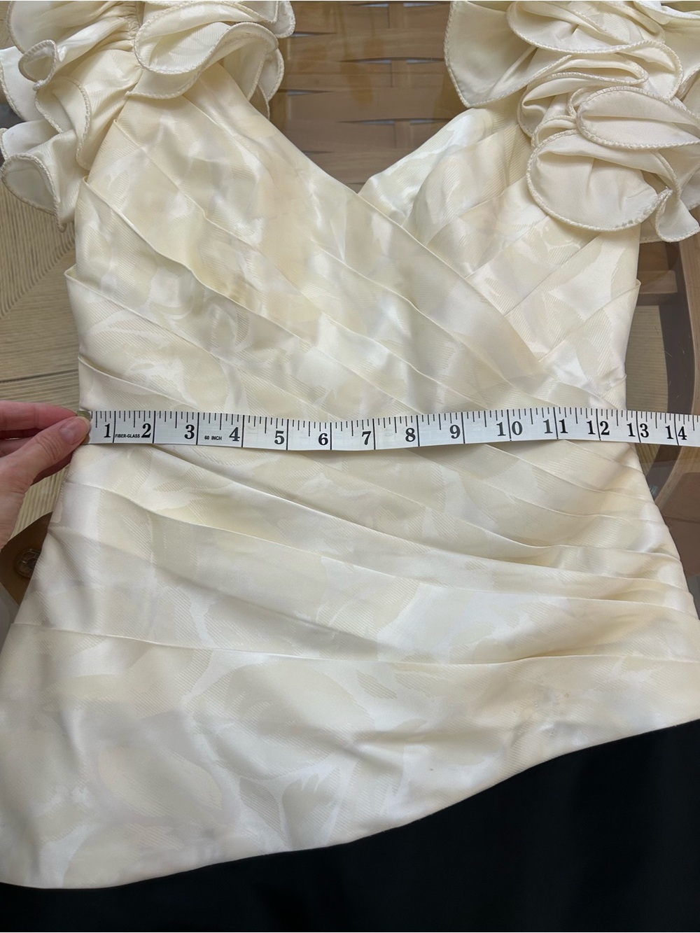 Vintage Joseph Ribkoff Ivory Ruffle V-Neck Colorblock Dress - Picture 12 of 13